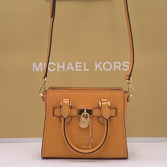 Michael Kors HAMILTON XSMALL  Snake Embossed SATCHEL CROSSBODY BAG CIDER COLOR - Picture 3 of 16